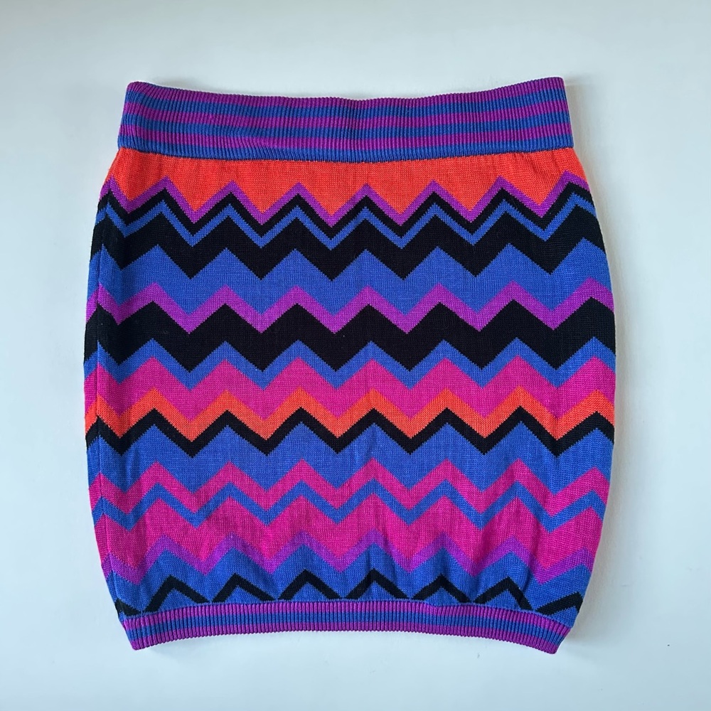 Vibrant Bodycon Mini Skirt Knit ZigZag Chevron Y2K Colorful Maximalist Sz M